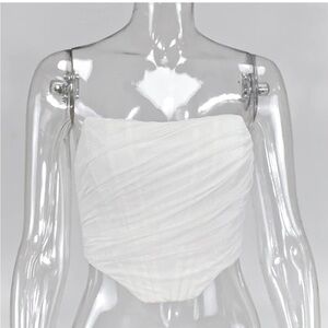 White Open Back Boned Mesh Bustier Zip Back Corset Bodyshaper Crop Top Sz 6-8
